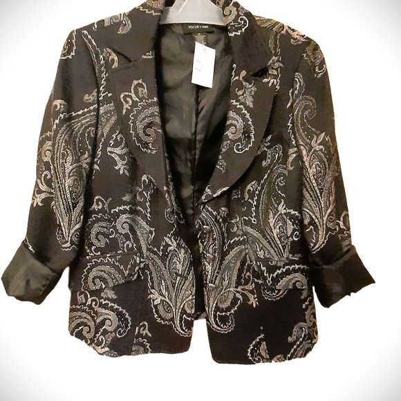 FOCUS 2000 Enchanting Tapestry Charcoal Embroidered Blazer Jacket EUC Sz S-M - Picture 1 of 11